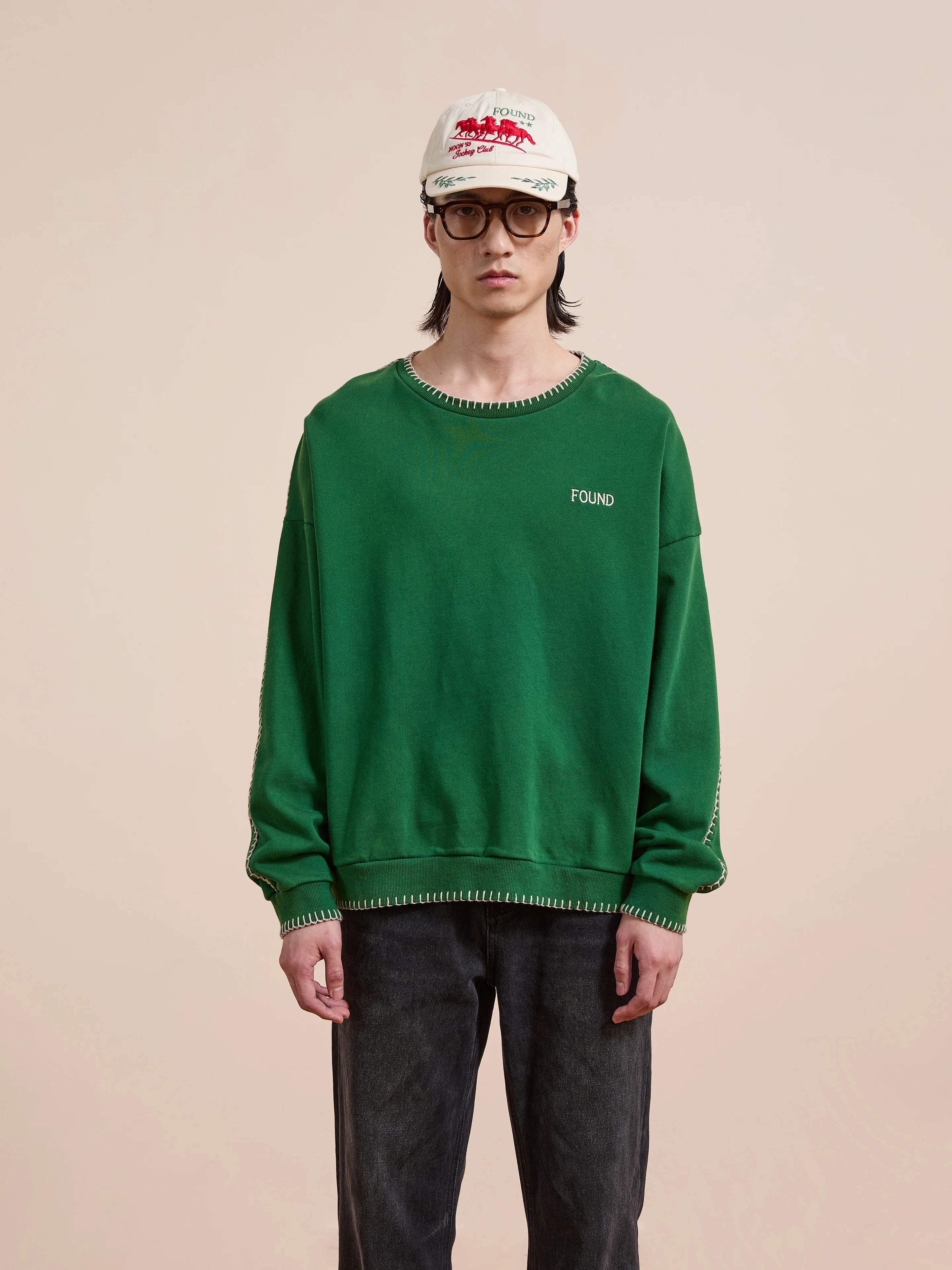 Stitched Border Distressed Crewneck