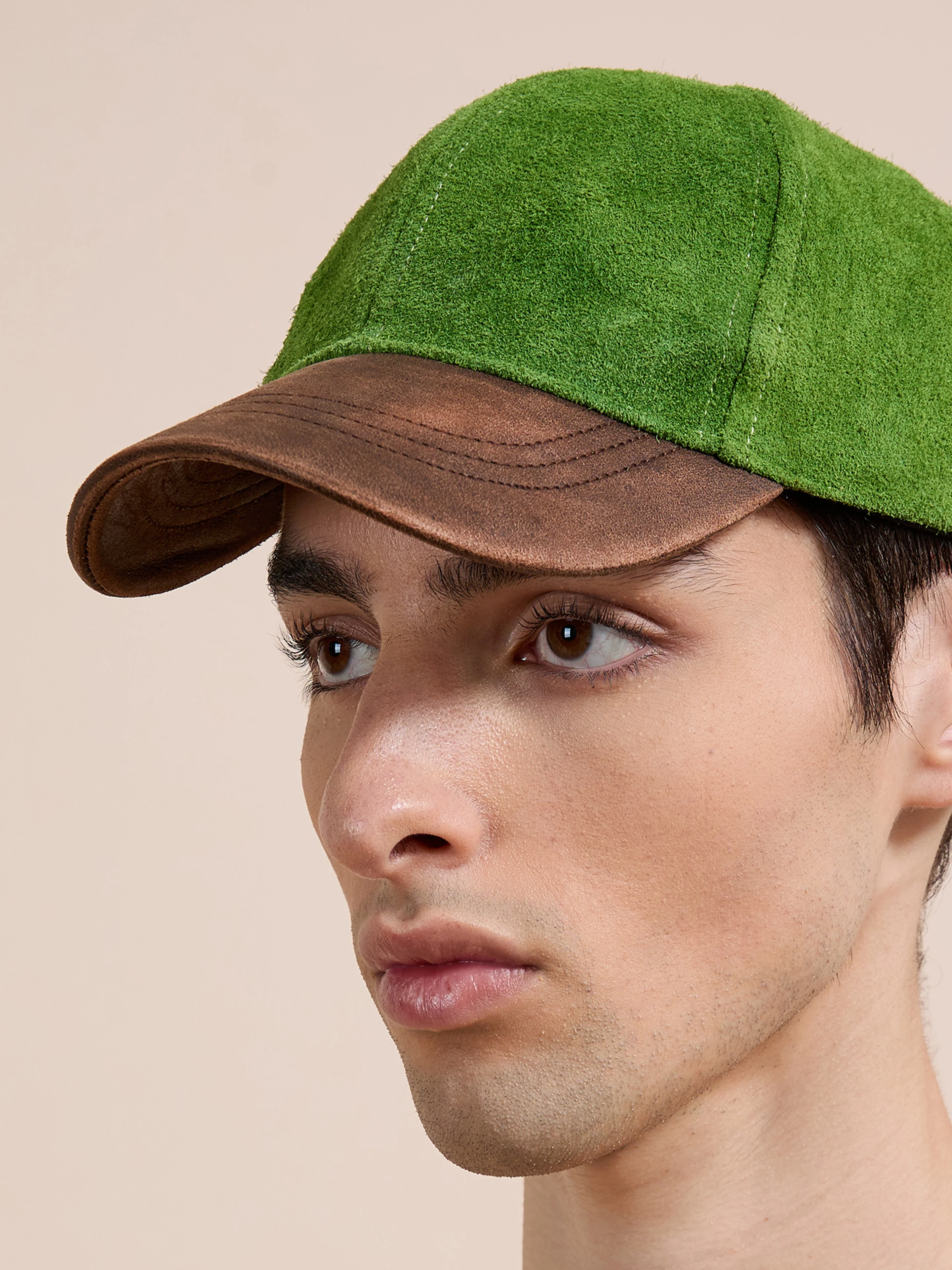 Suede Leather Contrast Distressed Cap - Image 2