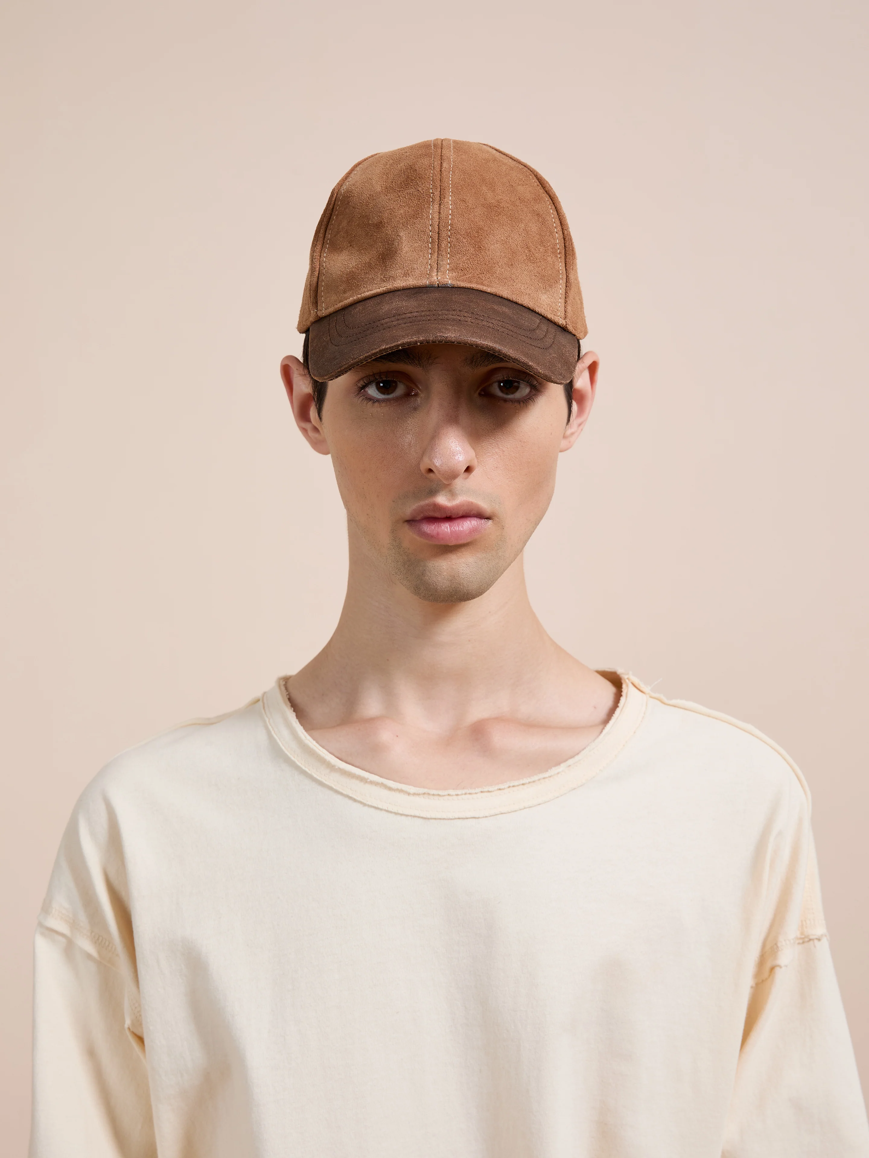Suede Leather Contrast Distressed Cap