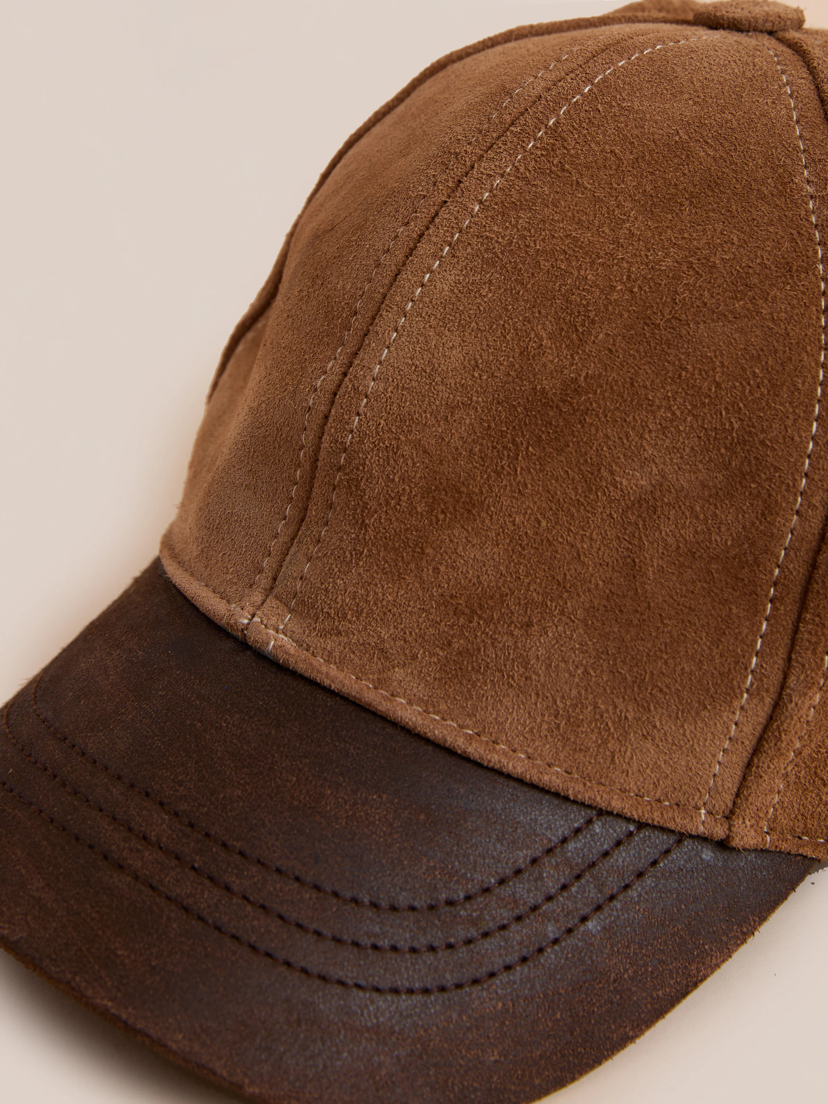 Suede Leather Contrast Distressed Cap - Image 3