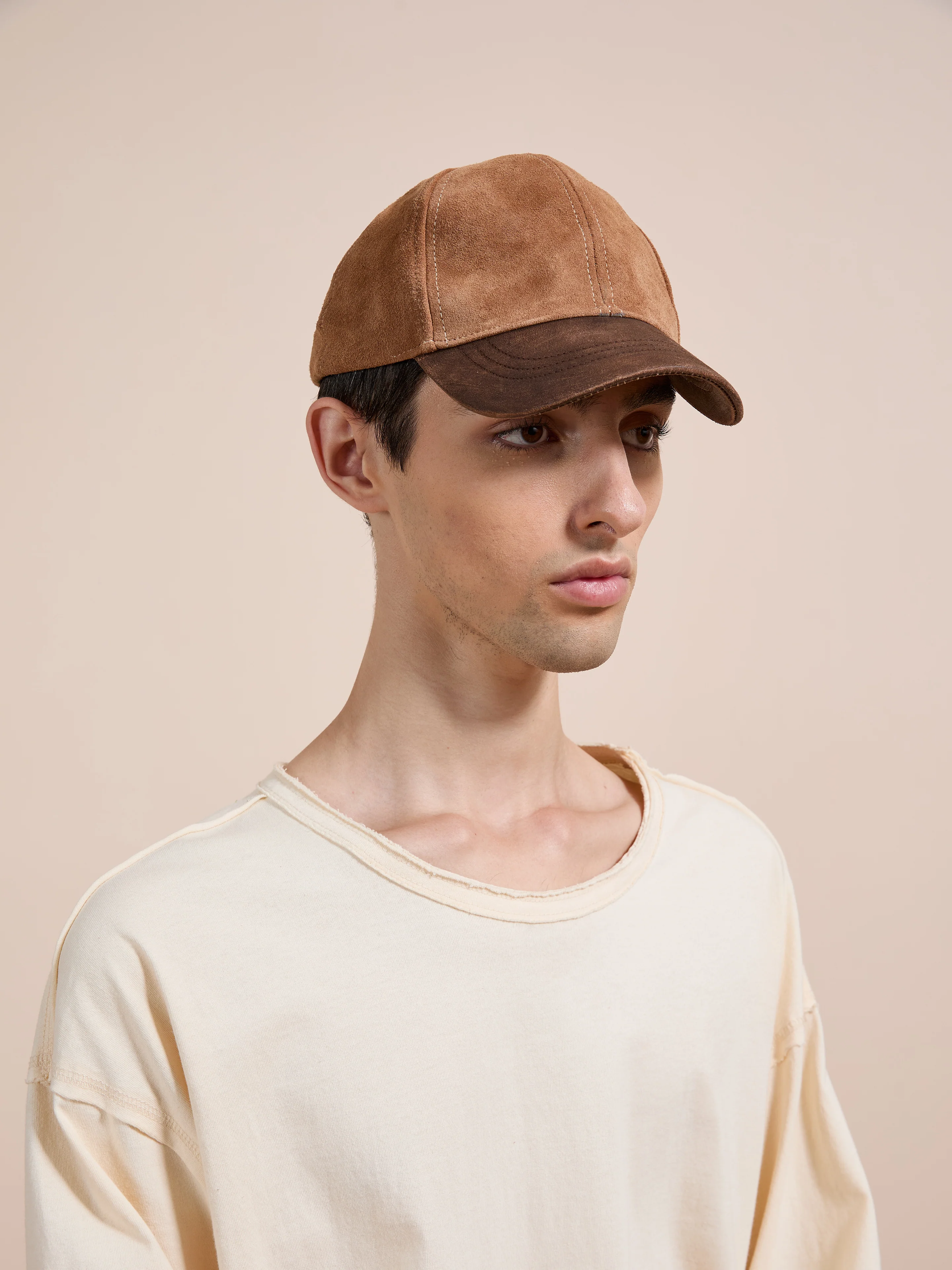 Suede Leather Contrast Distressed Cap - Image 5
