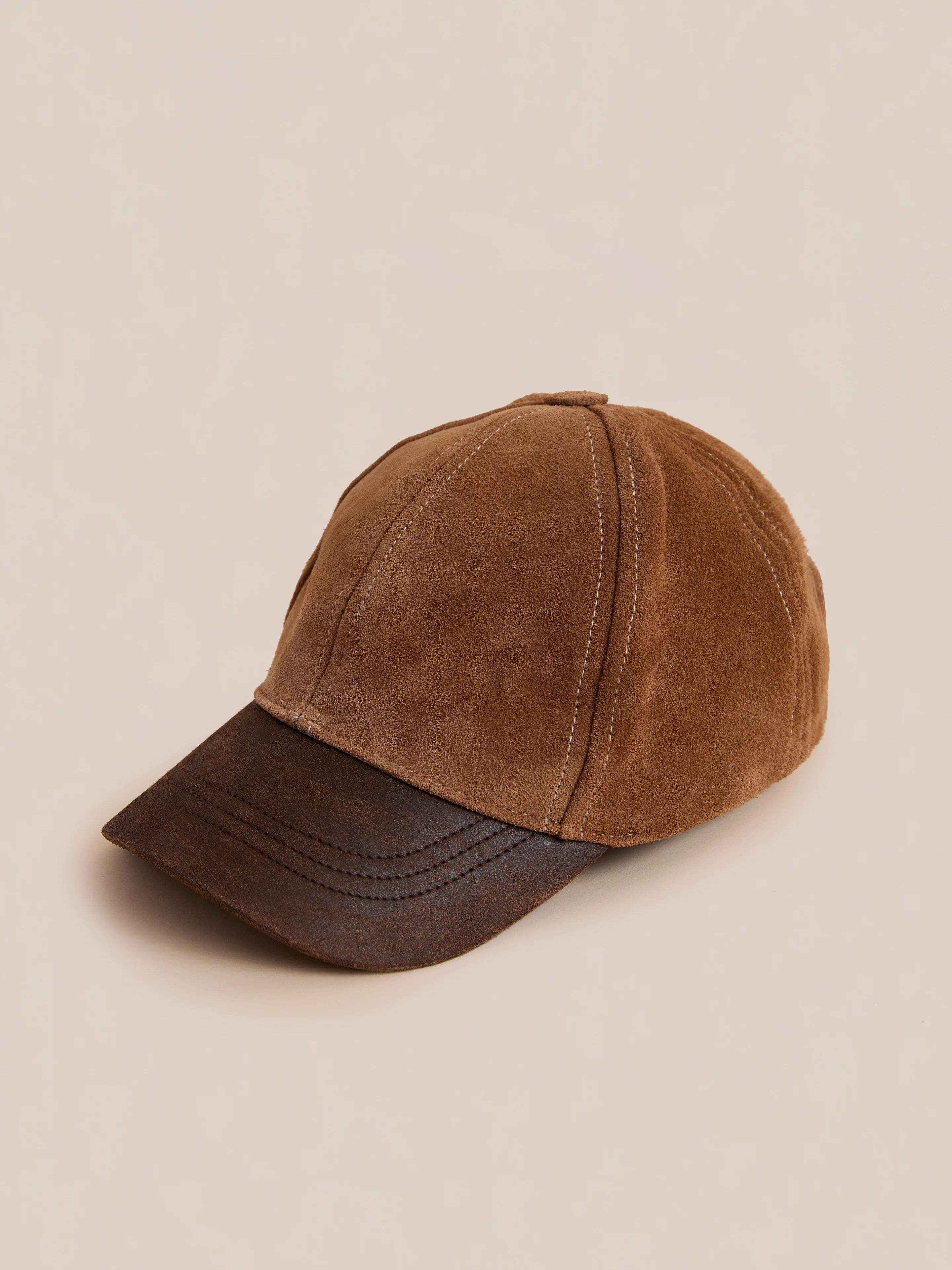 Suede Leather Contrast Distressed Cap - Image 9