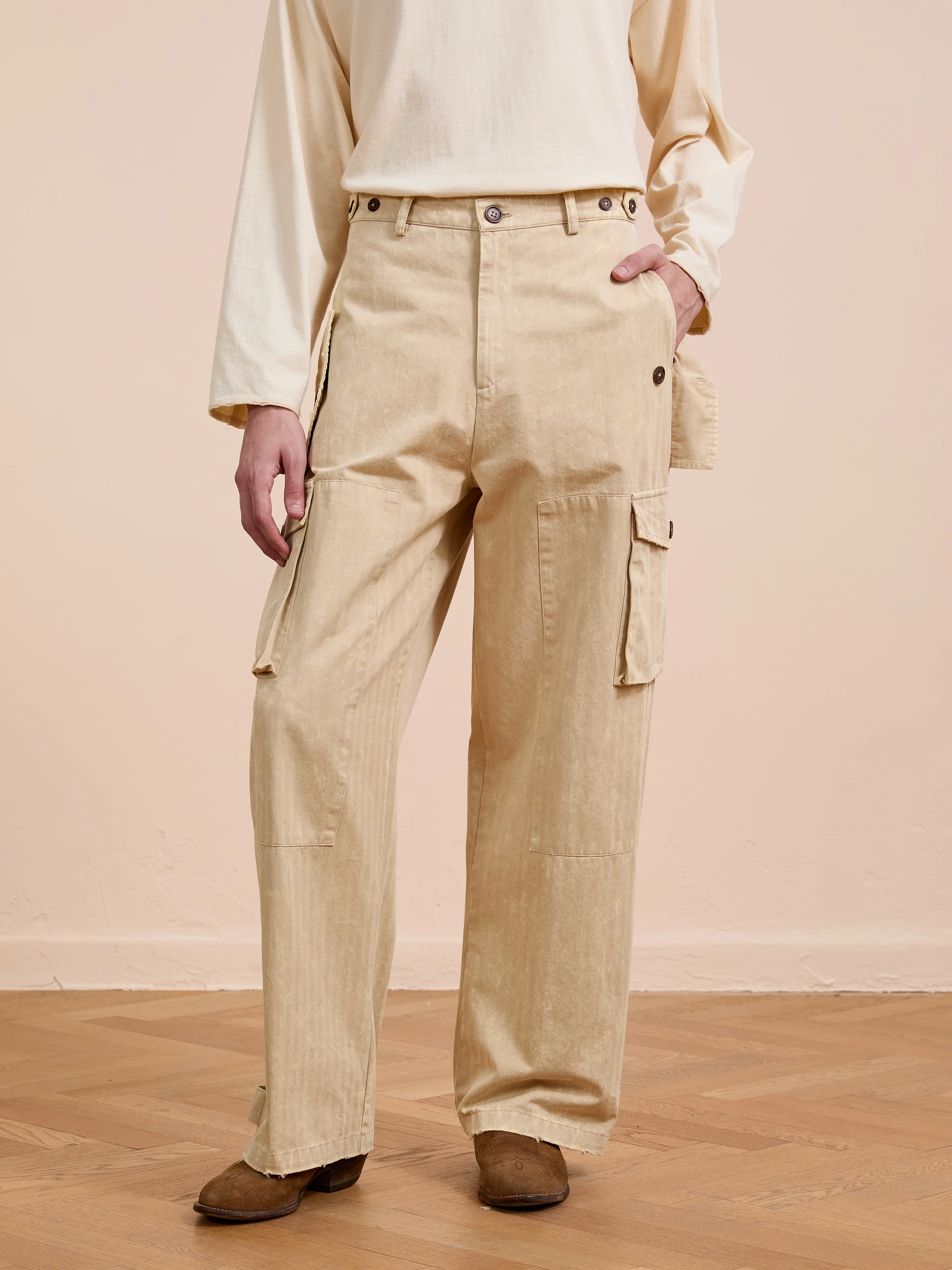 Utility Herringbone Paneled Pants