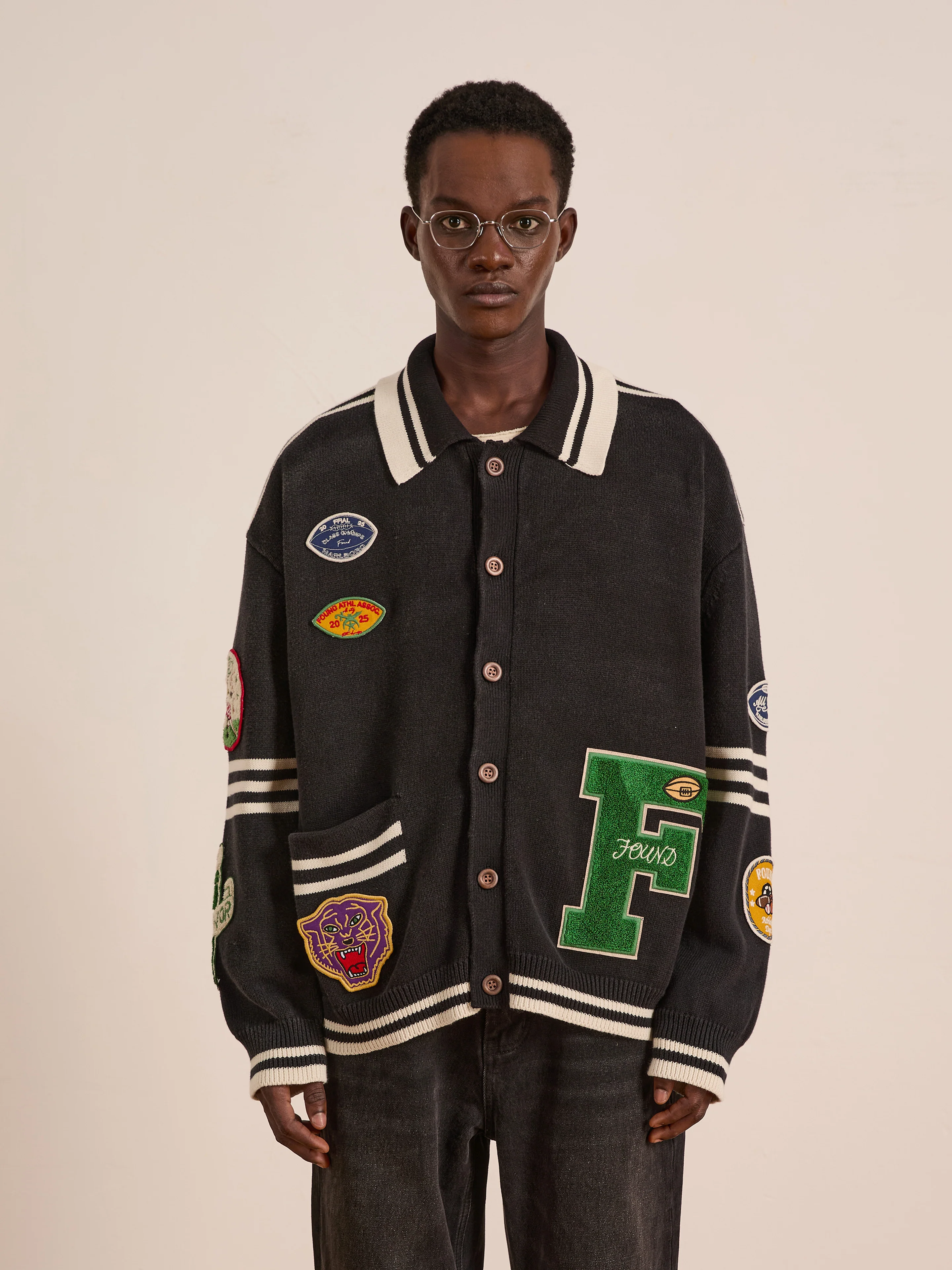 Varsity Patch Collared Cardigan