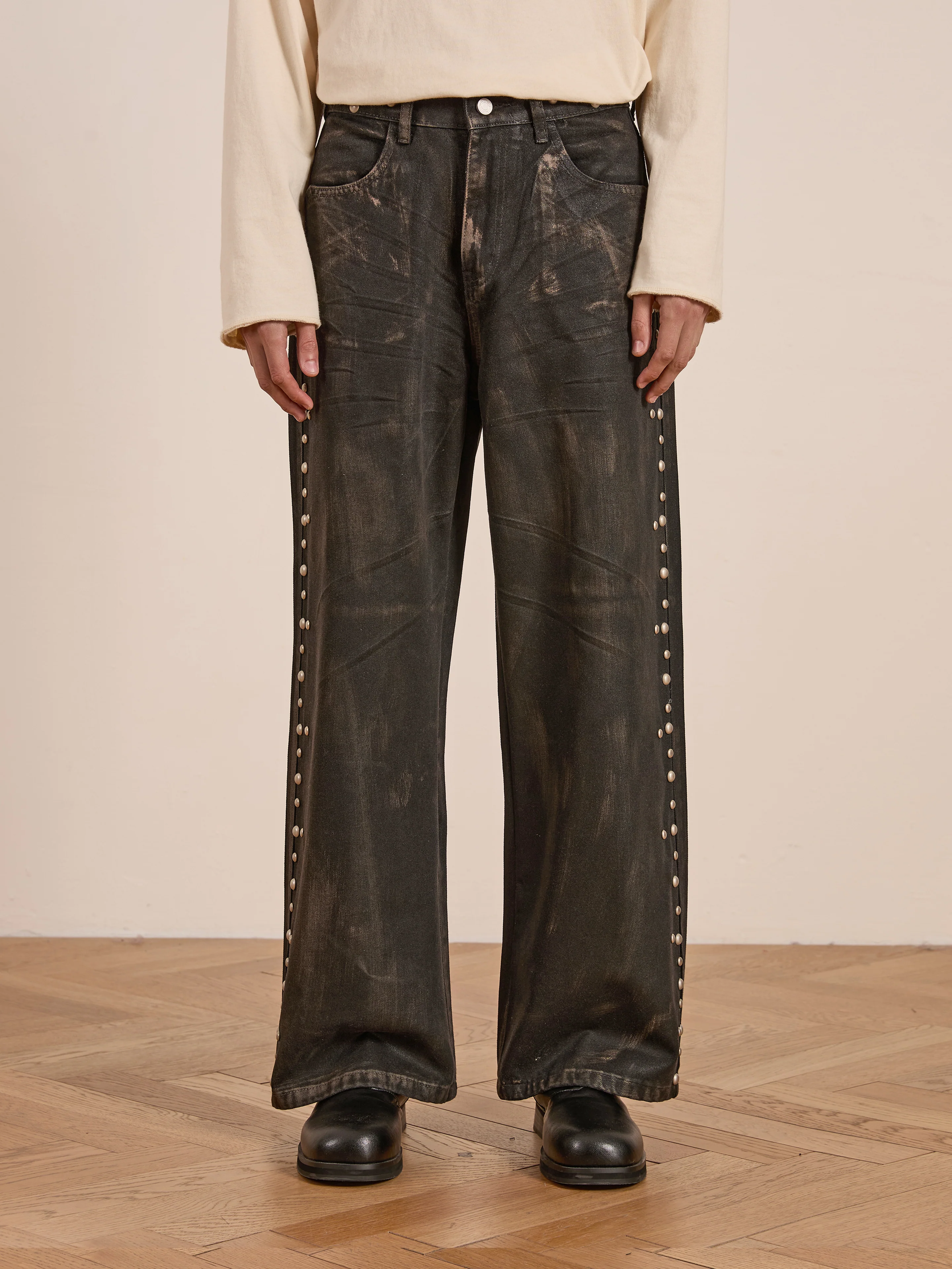 Waxed Studded Jeans