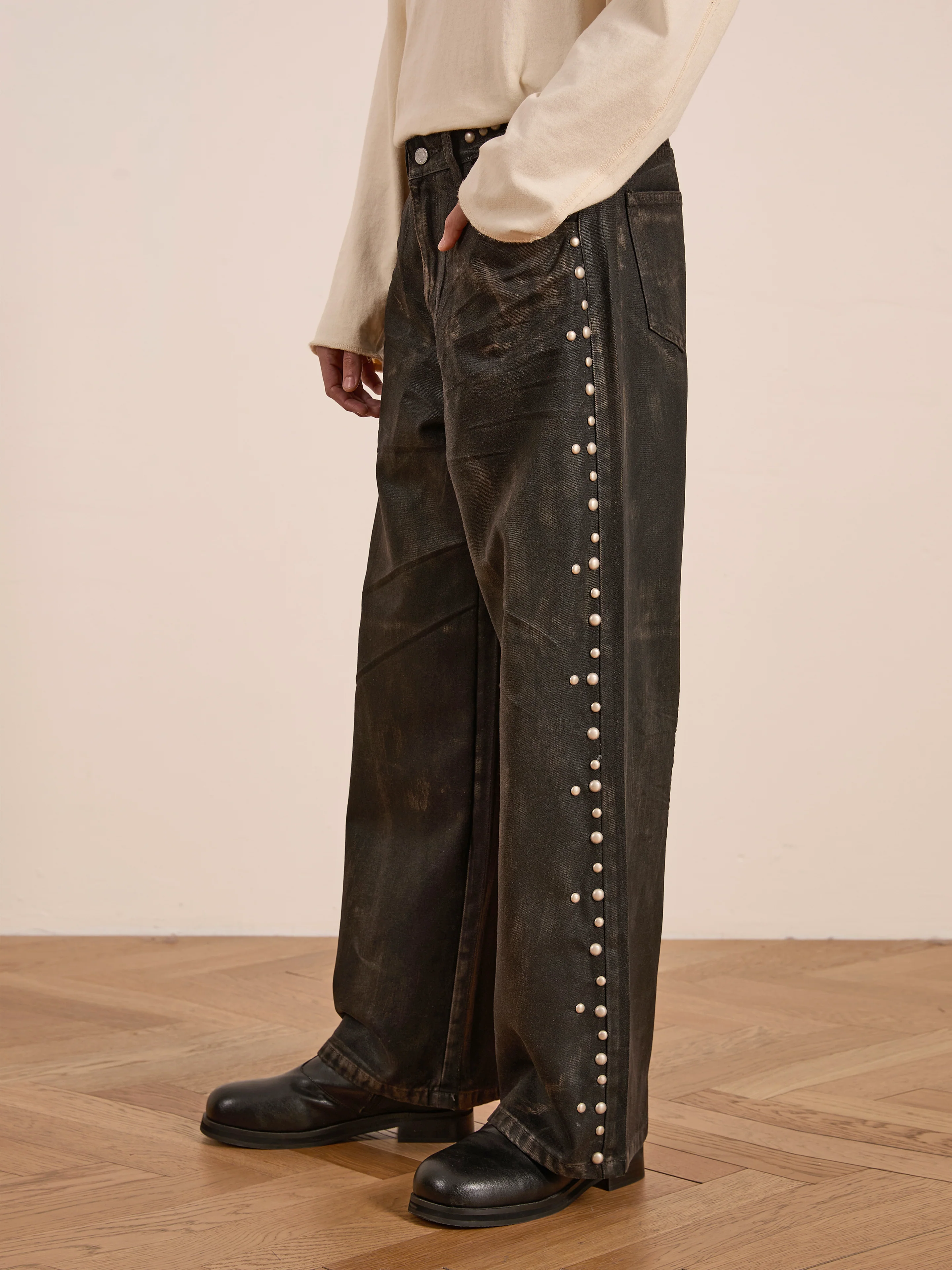 Waxed Studded Jeans - Image 3