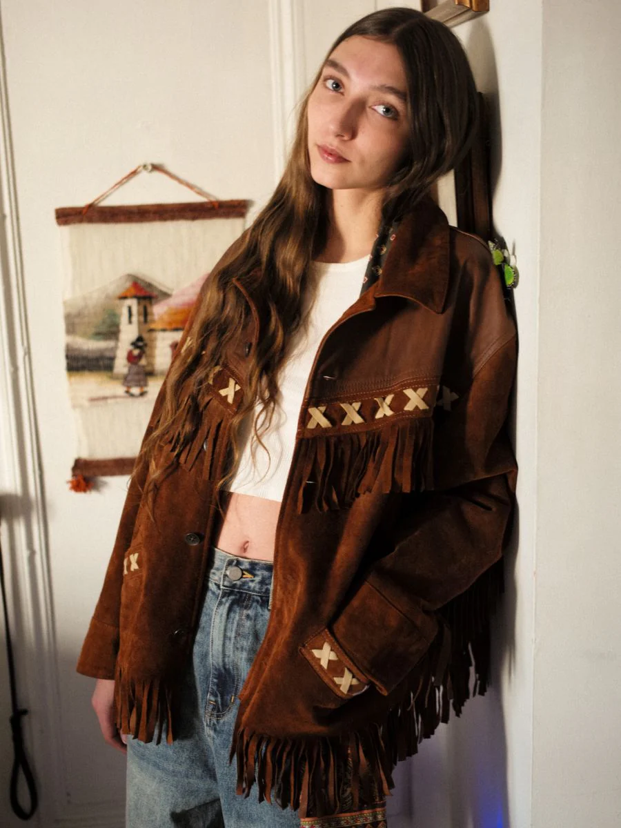 Two-tone Western Fringe Suede Leather Jacket - Image 3
