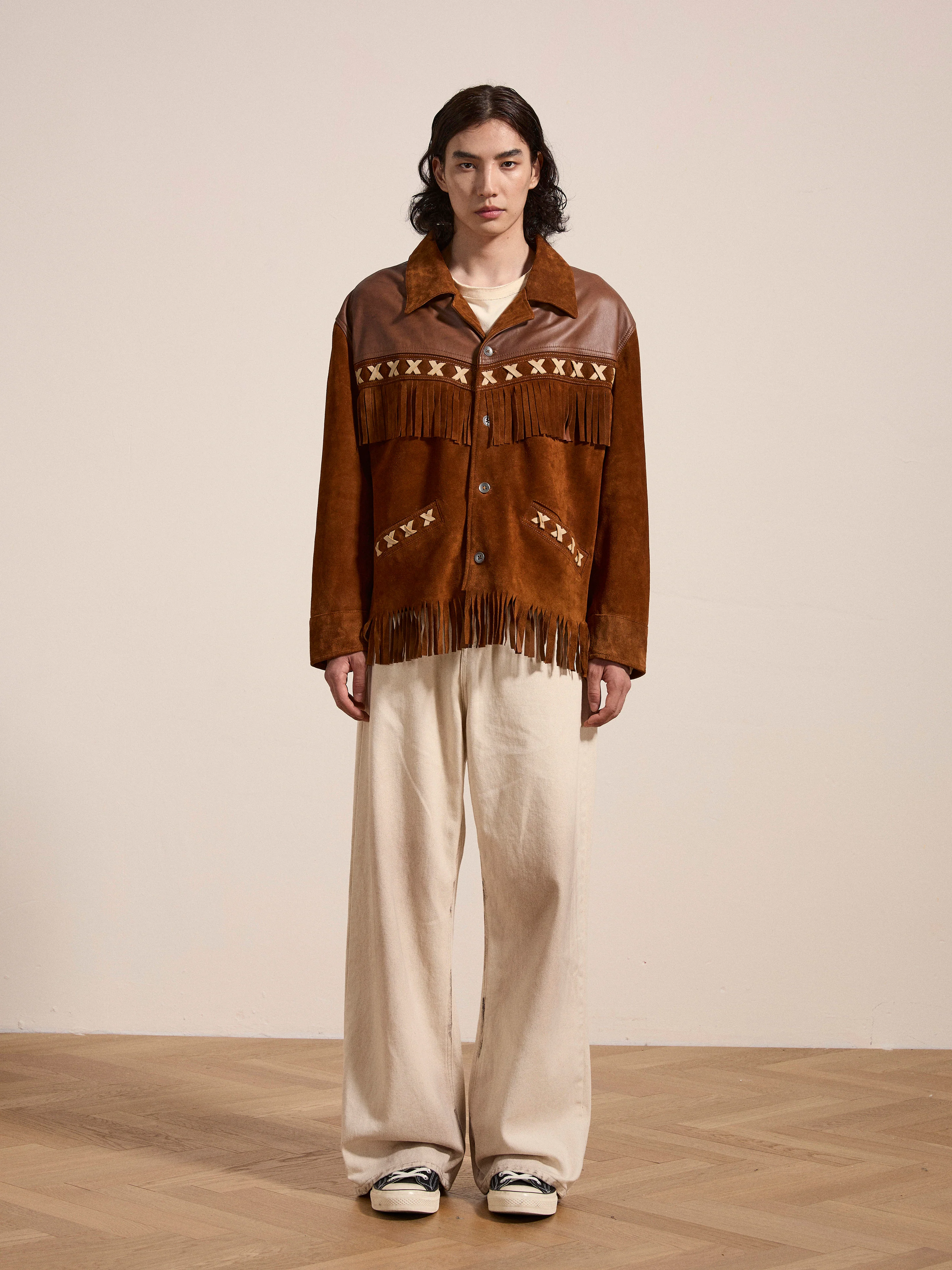 Two-tone Western Fringe Suede Leather Jacket - Image 4