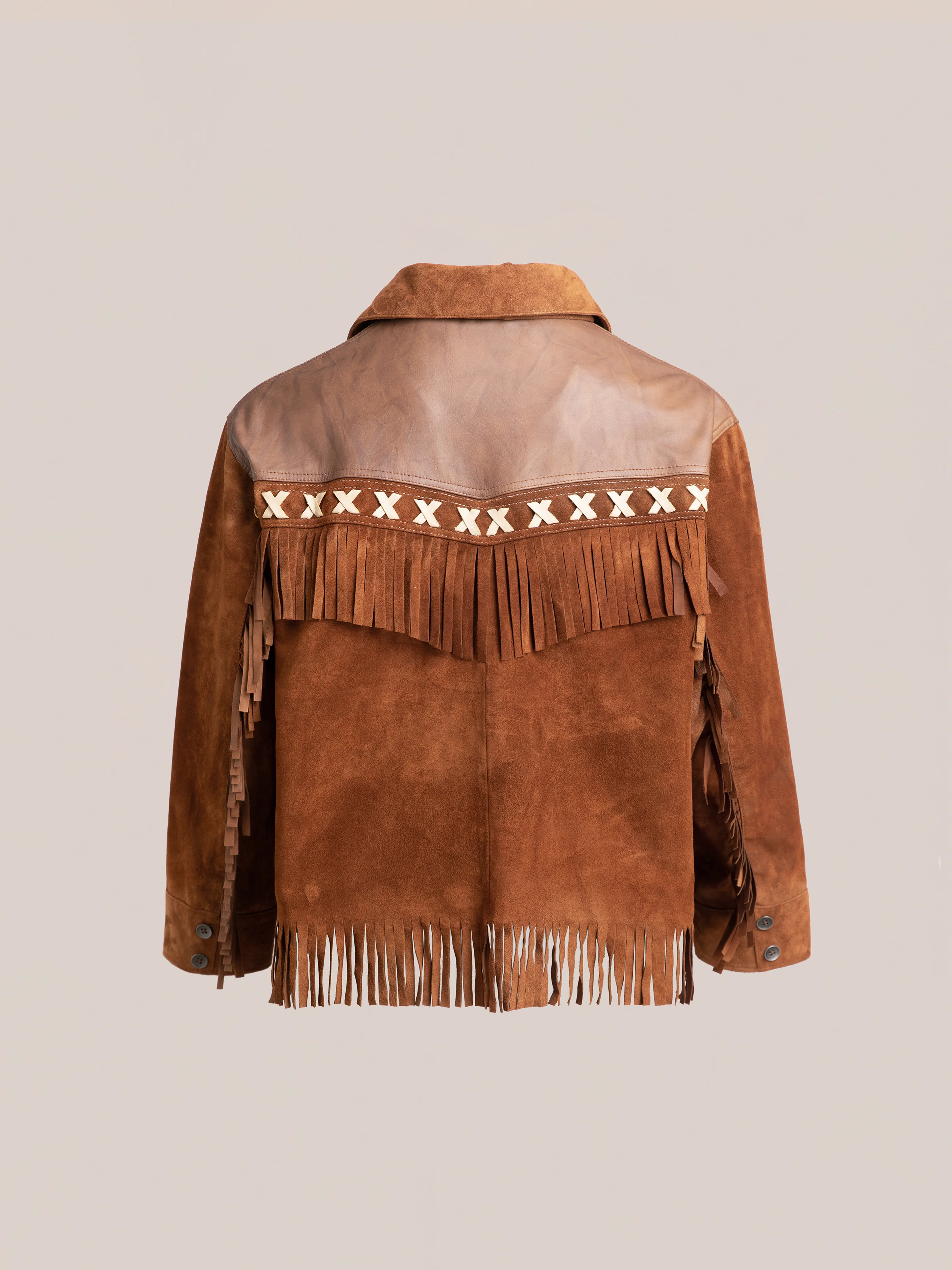Two-tone Western Fringe Suede Leather Jacket - Image 6