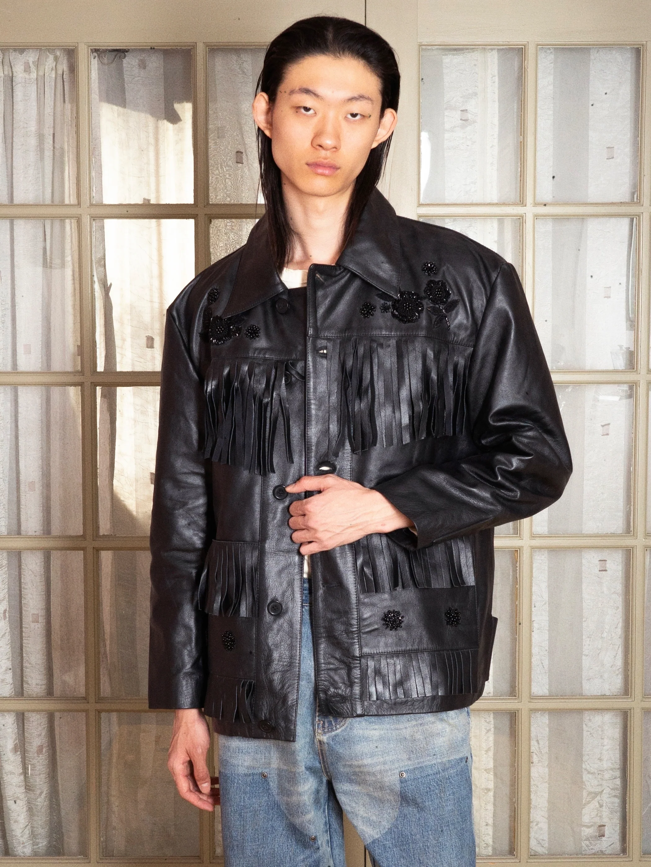 Hand Embroidered Leather Fringe Jacket - Image 15