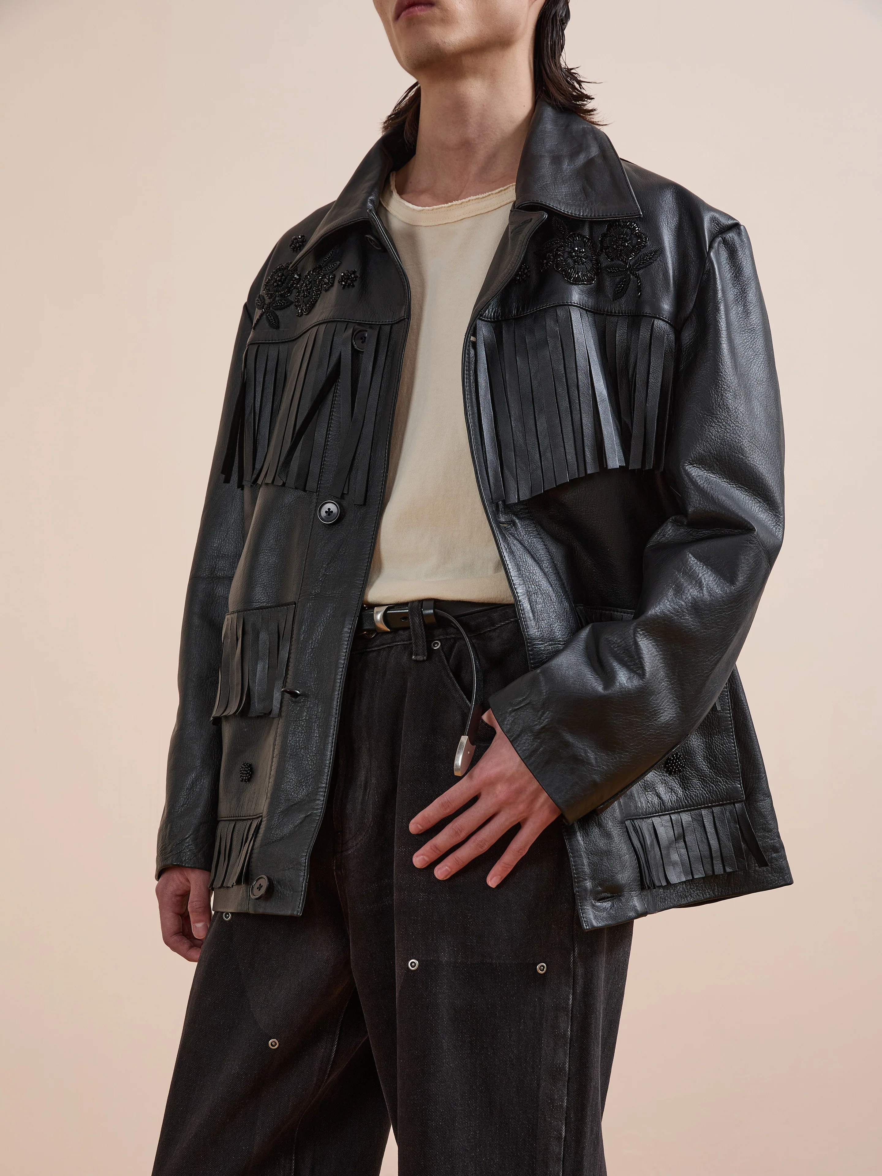 Hand Embroidered Leather Fringe Jacket - Image 3