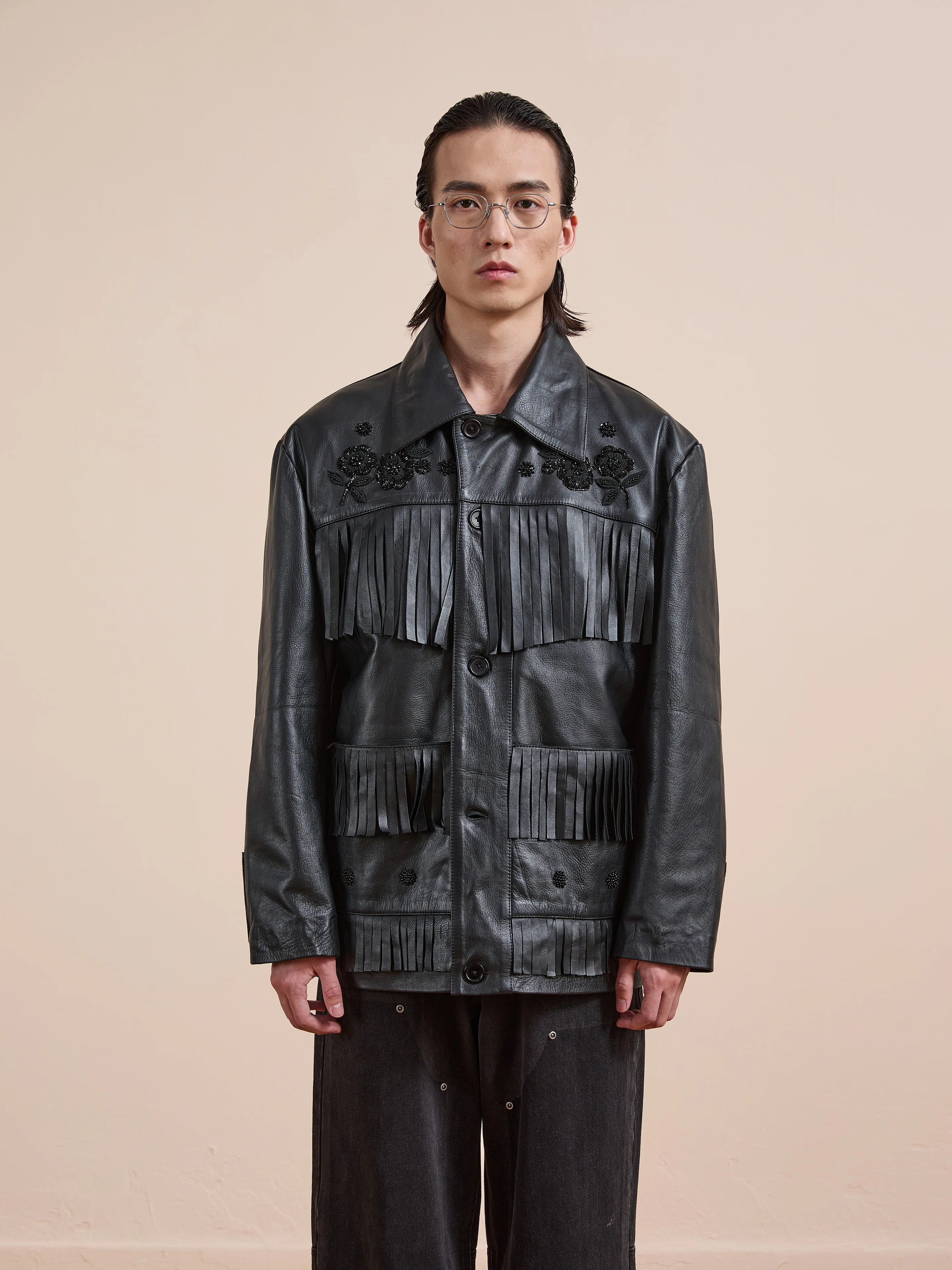 Hand Embroidered Leather Fringe Jacket - Image 5