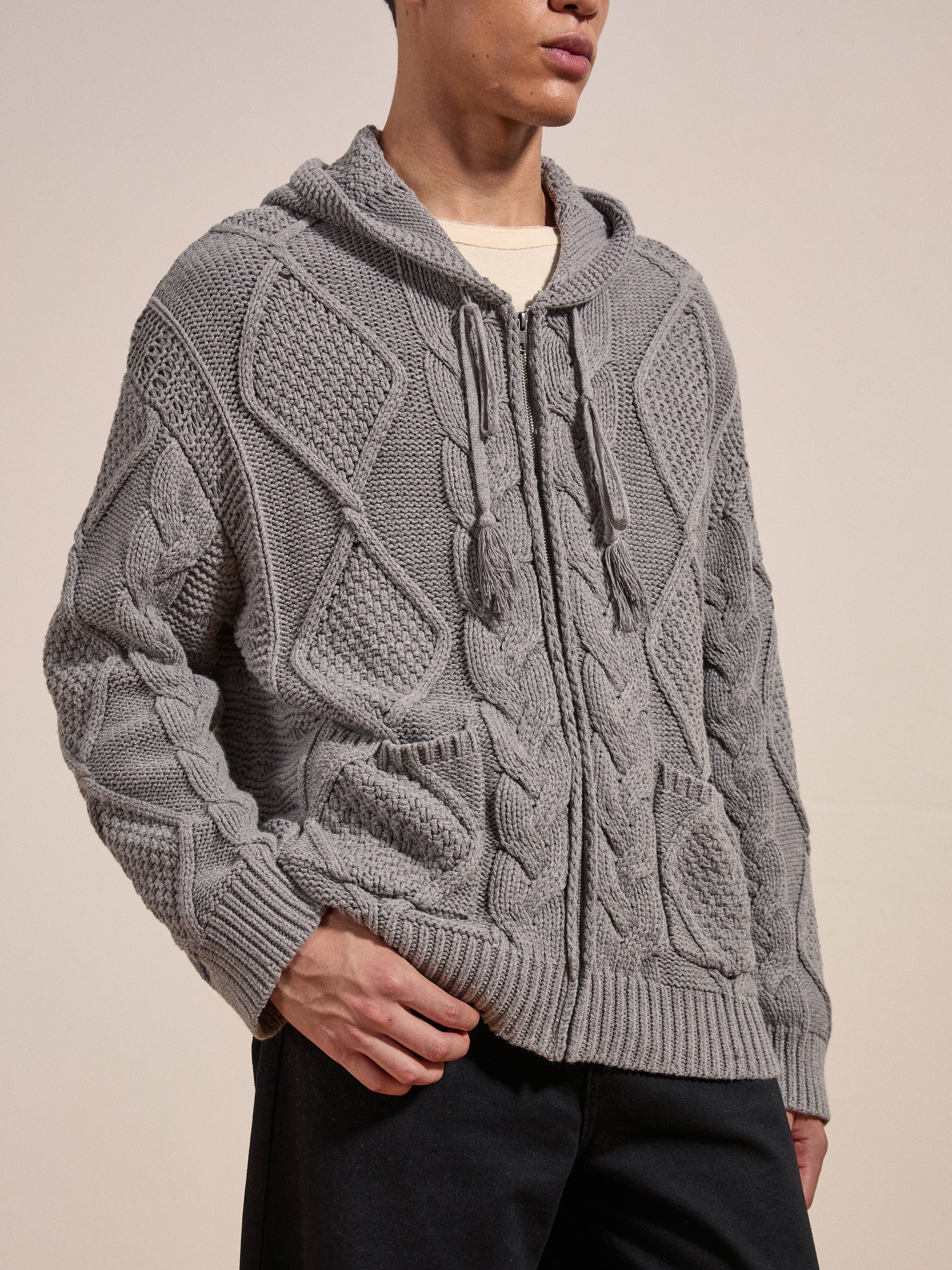 Zip Up Cable Knit Hoodie - Image 3
