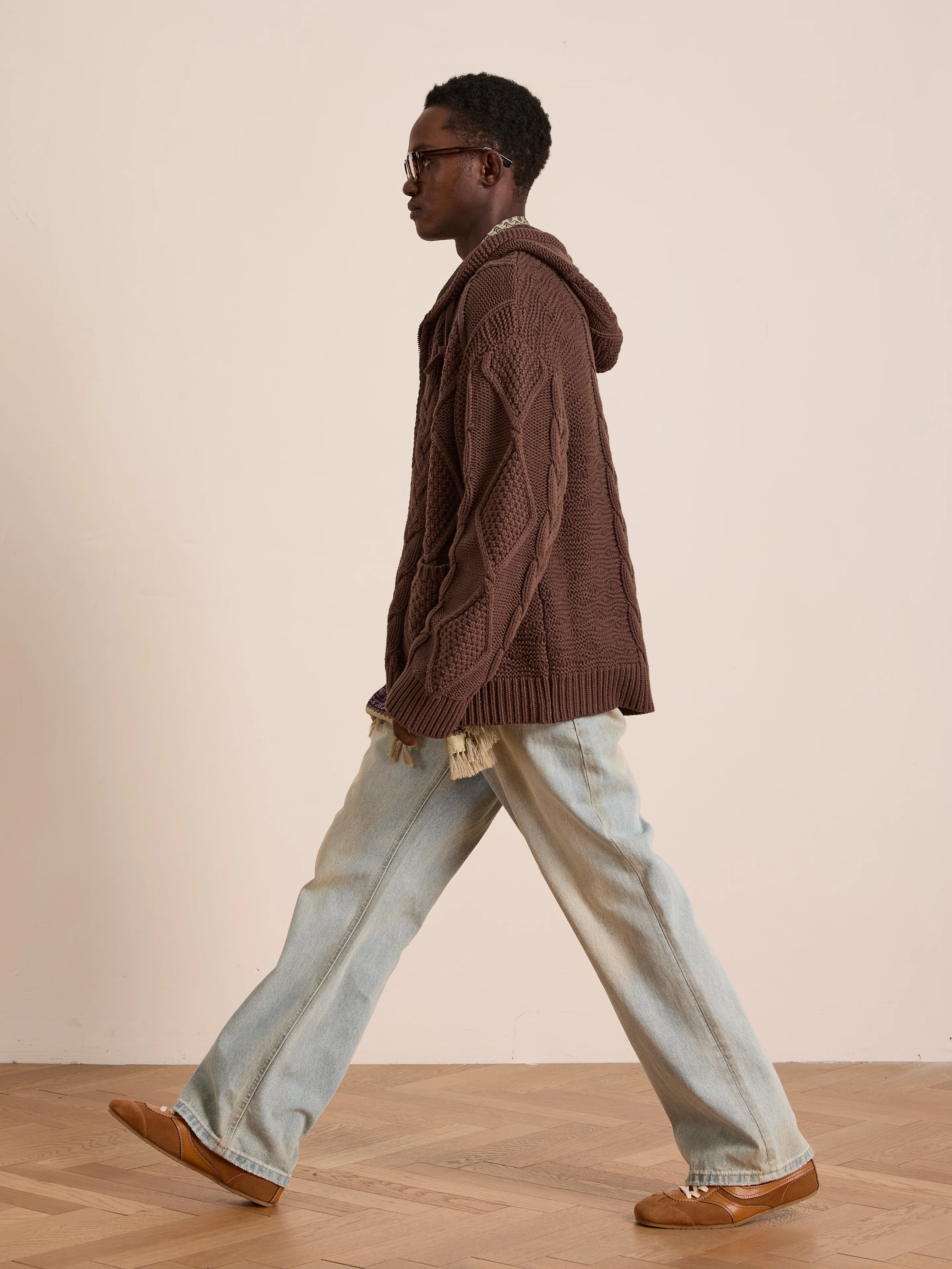 Zip Up Cable Knit Hoodie - Image 10