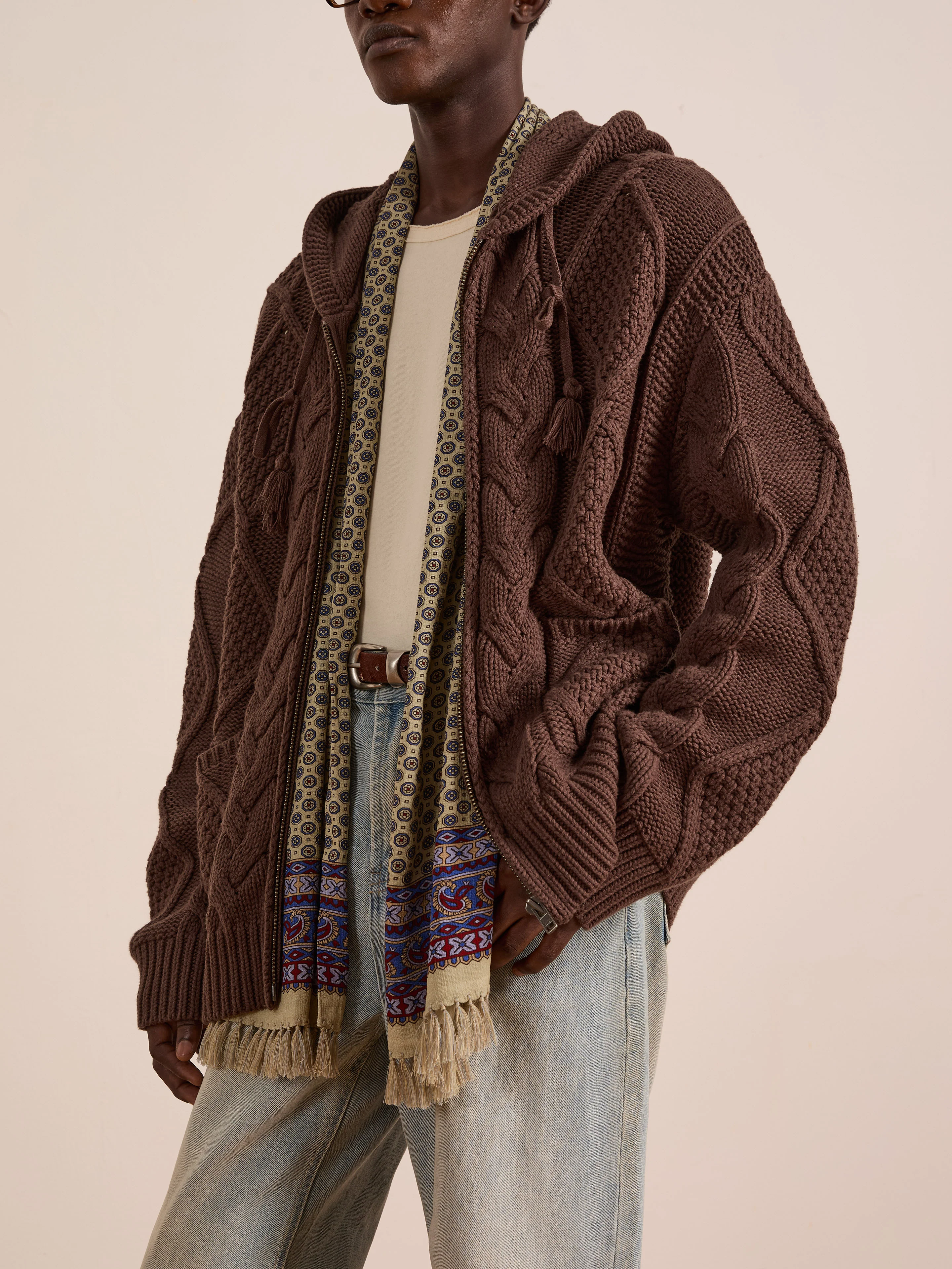 Zip Up Cable Knit Hoodie - Image 2