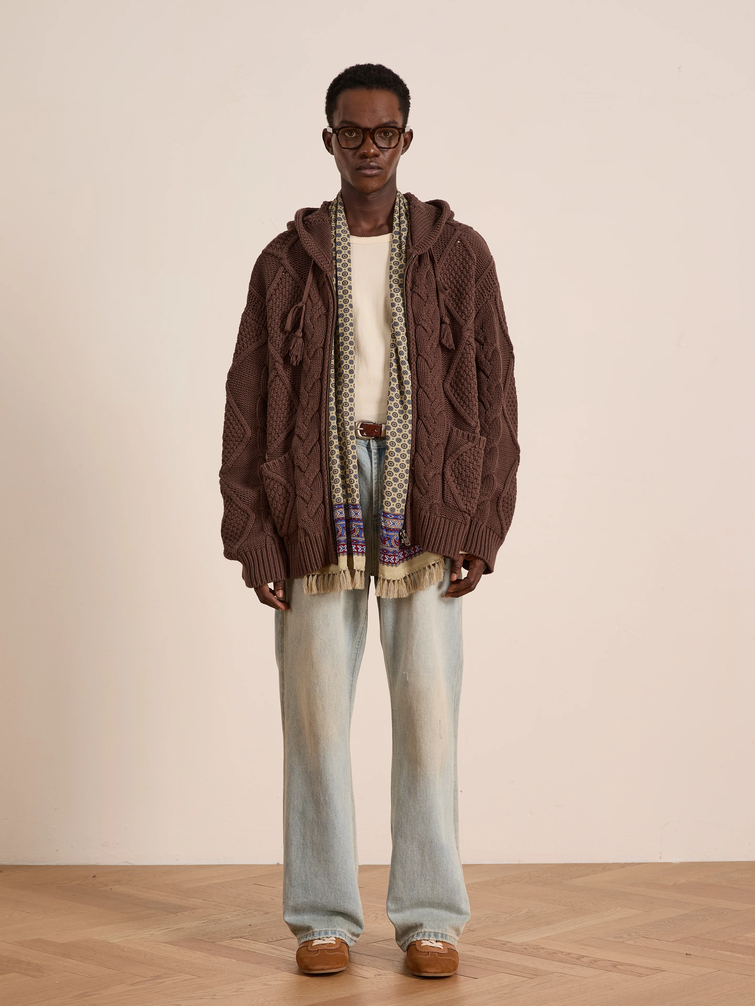 Zip Up Cable Knit Hoodie - Image 7
