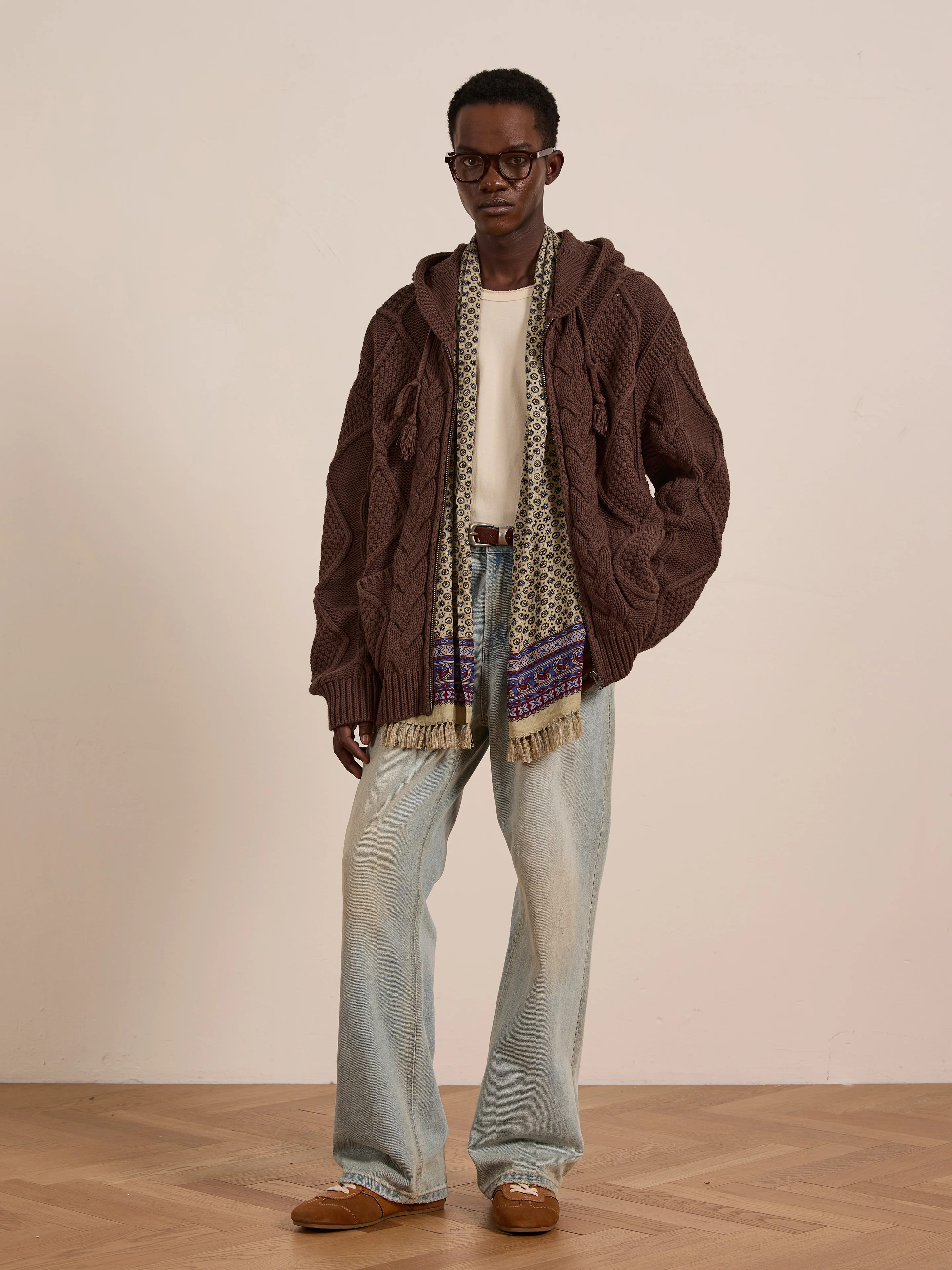 Zip Up Cable Knit Hoodie - Image 9