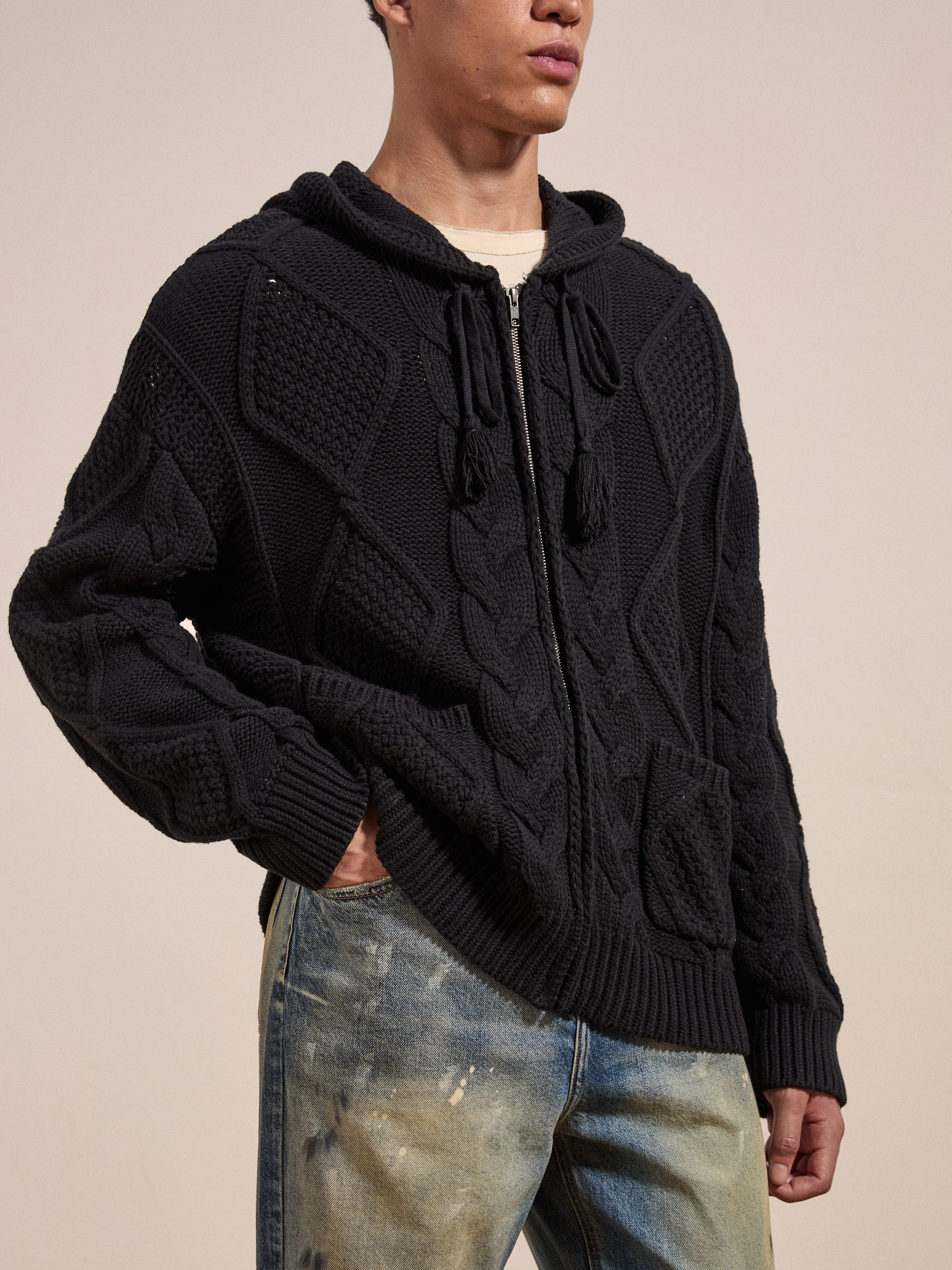 Zip Up Cable Knit Hoodie - Image 3