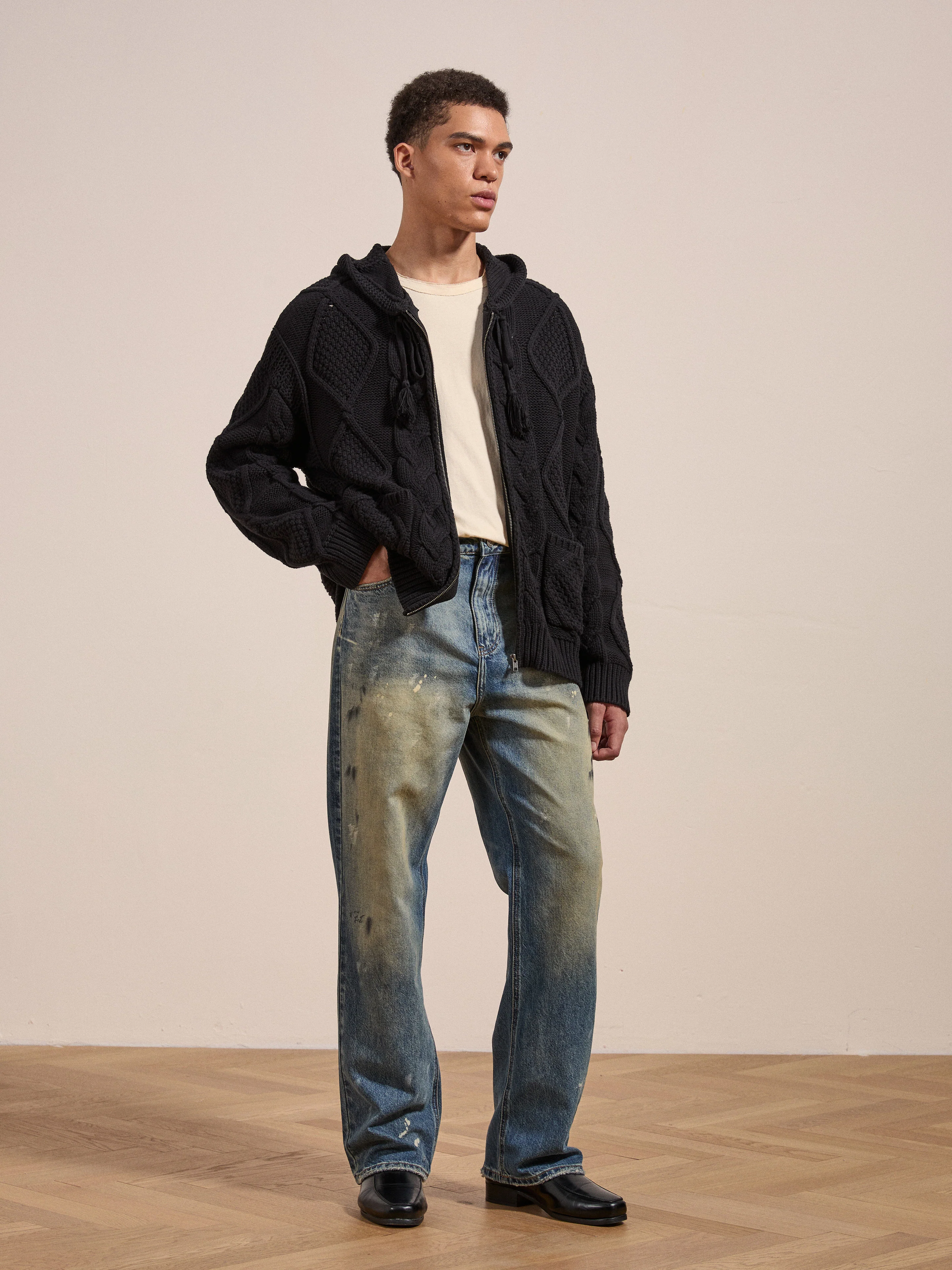Zip Up Cable Knit Hoodie - Image 5